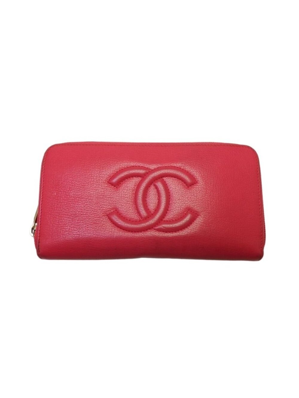 Chanel CC Logo Caviar Leather Zip Around Wallet